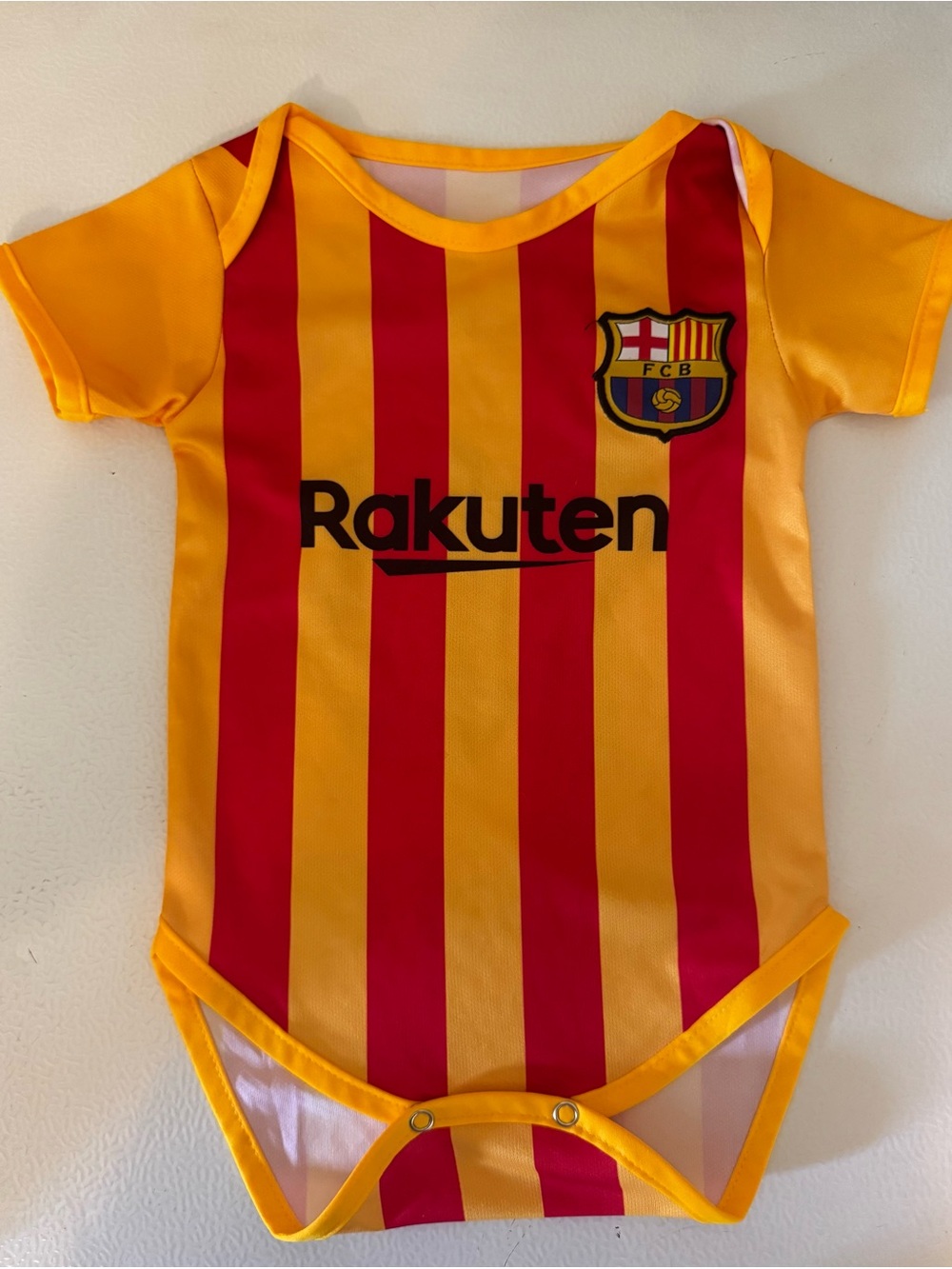 Messi Barcelona Baby One-Piece Bodysuit in Yellow and Red 12 months